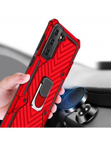 Coque antichoc Galaxy S21 Plus Metal Hybride Armor avec anneau - Rouge