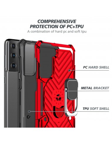 Coque antichoc Galaxy S21 Plus Metal Hybride Armor avec anneau - Rouge