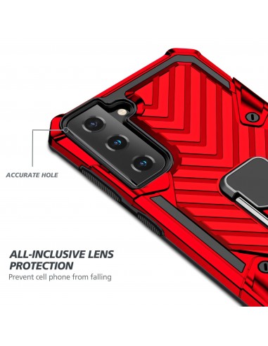 Coque antichoc Galaxy S21 Plus Metal Hybride Armor avec anneau - Rouge