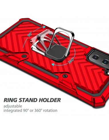 Coque antichoc Galaxy S21 Plus Metal Hybride Armor avec anneau - Rouge