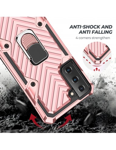 Coque antichoc Galaxy S21 Plus Metal Hybride Armor avec anneau - Rose