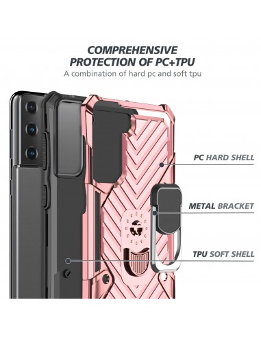 Coque antichoc Galaxy S21 Plus Metal Hybride Armor avec anneau - Rose