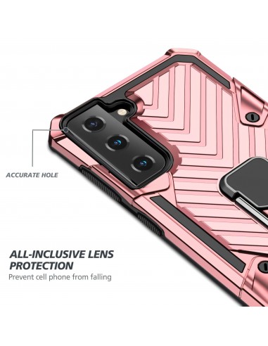 Coque antichoc Galaxy S21 Plus Metal Hybride Armor avec anneau - Rose