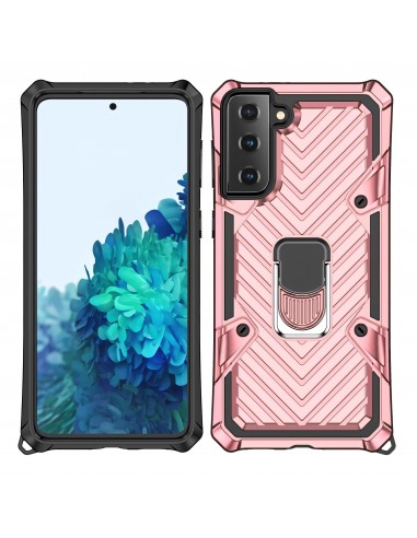 Coque antichoc Galaxy S21 Plus Metal Hybride Armor avec anneau - Rose