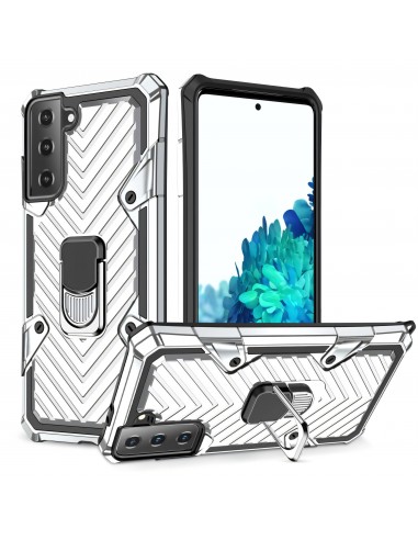 Coque antichoc Galaxy S21 Plus Metal Hybride Armor avec anneau - Argent