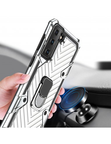 Coque antichoc Galaxy S21 Plus Metal Hybride Armor avec anneau - Argent