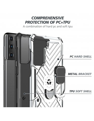 Coque antichoc Galaxy S21 Plus Metal Hybride Armor avec anneau - Argent