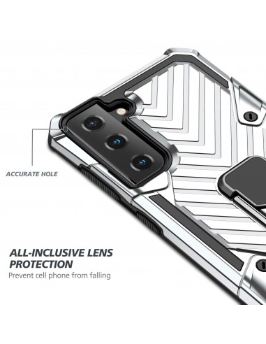 Coque antichoc Galaxy S21 Plus Metal Hybride Armor avec anneau - Argent