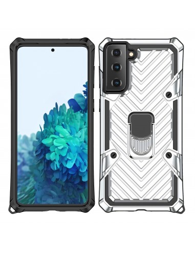 Coque antichoc Galaxy S21 Plus Metal Hybride Armor avec anneau - Argent