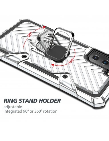 Coque antichoc Galaxy S21 Plus Metal Hybride Armor avec anneau - Argent