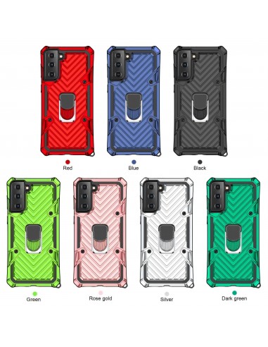 Coque antichoc Galaxy S21 Plus Metal Hybride Armor avec anneau - Argent