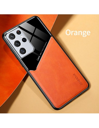 Coque antichoc Galaxy S21 Ultra Design avec partie métallique incorporée pour aimant - Orange