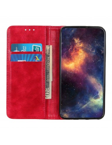 Etui portefeuille iPhone 12 mini Style cuir avec rangements cartes - Rouge