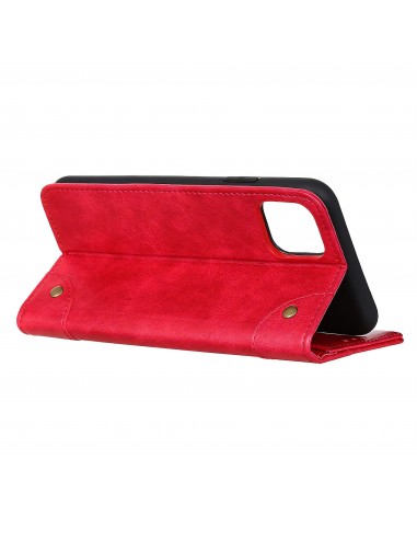 Etui portefeuille iPhone 12 mini Style cuir avec rangements cartes - Rouge