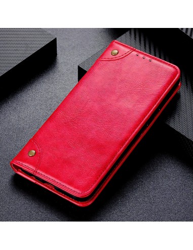 Etui portefeuille iPhone 12 mini Style cuir avec rangements cartes - Rouge