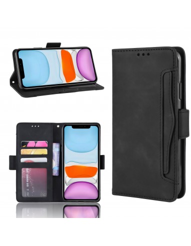 Etui portefeuille iPhone 12 mini avec coque silicone intégrée et multiple rangements cartes - Noir