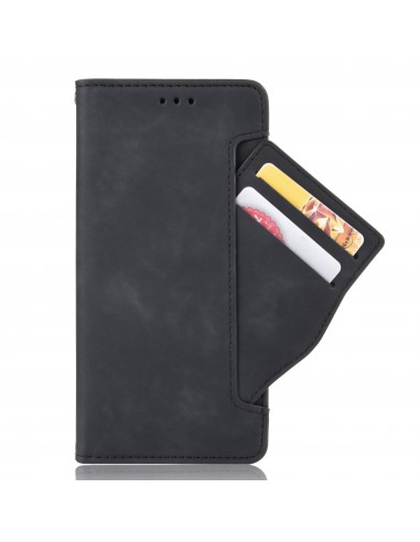 Etui portefeuille iPhone 12 mini avec coque silicone intégrée et multiple rangements cartes - Noir