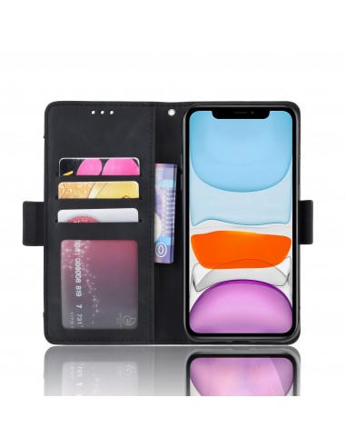 Etui portefeuille iPhone 12 mini avec coque silicone intégrée et multiple rangements cartes - Noir