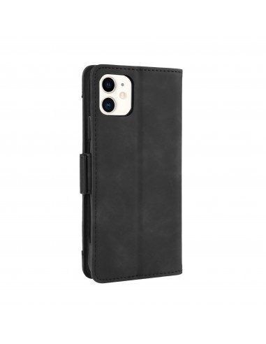 Etui portefeuille iPhone 12 mini avec coque silicone intégrée et multiple rangements cartes - Noir