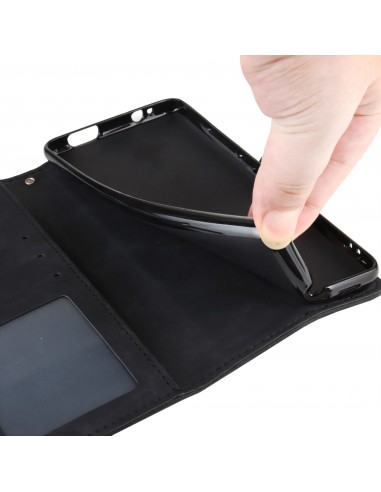 Etui portefeuille iPhone 12 mini avec coque silicone intégrée et multiple rangements cartes - Noir