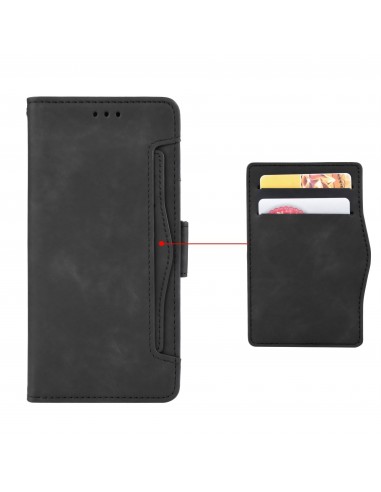 Etui portefeuille iPhone 12 mini avec coque silicone intégrée et multiple rangements cartes - Noir