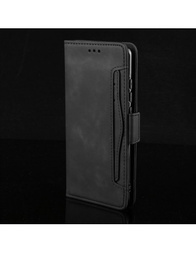 Etui portefeuille iPhone 12 mini avec coque silicone intégrée et multiple rangements cartes - Noir