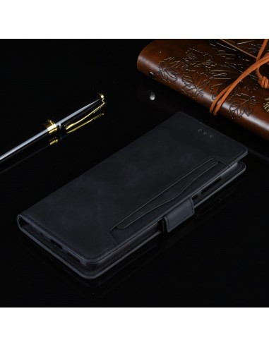 Etui portefeuille iPhone 12 mini avec coque silicone intégrée et multiple rangements cartes - Noir