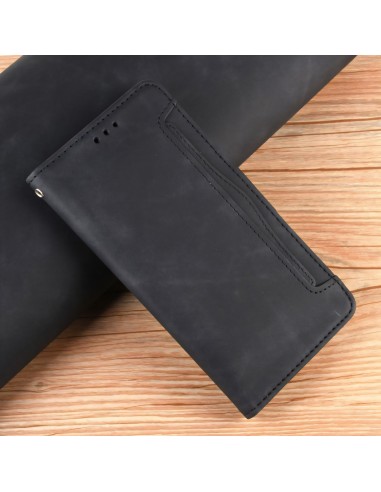 Etui portefeuille iPhone 12 mini avec coque silicone intégrée et multiple rangements cartes - Noir