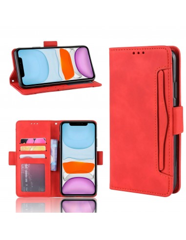 Etui portefeuille iPhone 12 mini avec coque silicone intégrée et multiple rangements cartes - Rouge