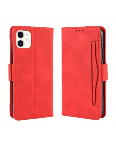 Etui portefeuille iPhone 12 mini avec coque silicone intégrée et multiple rangements cartes - Rouge