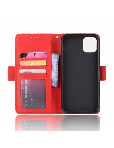 Etui portefeuille iPhone 12 mini avec coque silicone intégrée et multiple rangements cartes - Rouge