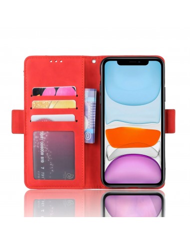 Etui portefeuille iPhone 12 mini avec coque silicone intégrée et multiple rangements cartes - Rouge