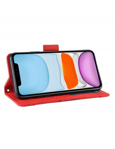 Etui portefeuille iPhone 12 mini avec coque silicone intégrée et multiple rangements cartes - Rouge