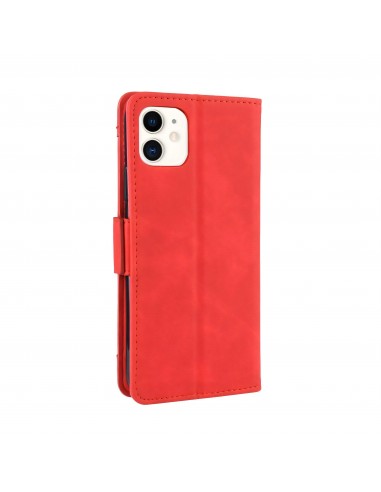 Etui portefeuille iPhone 12 mini avec coque silicone intégrée et multiple rangements cartes - Rouge