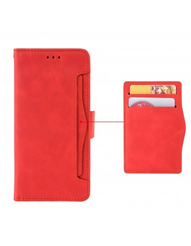 Etui portefeuille iPhone 12 mini avec coque silicone intégrée et multiple rangements cartes - Rouge