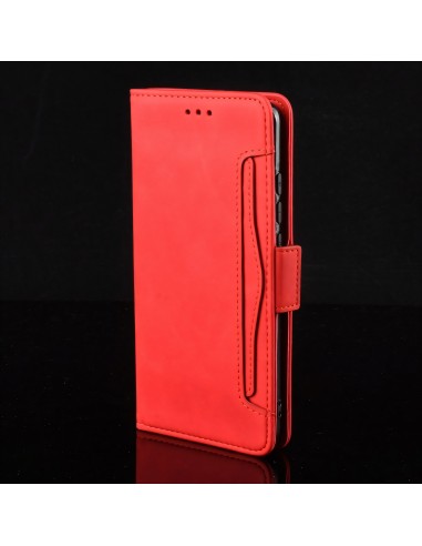 Etui portefeuille iPhone 12 mini avec coque silicone intégrée et multiple rangements cartes - Rouge