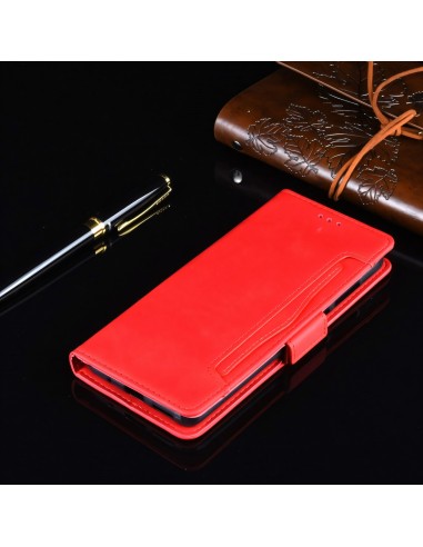 Etui portefeuille iPhone 12 mini avec coque silicone intégrée et multiple rangements cartes - Rouge