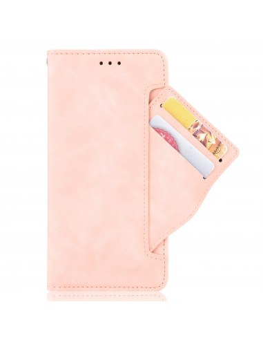 Etui portefeuille iPhone 12 mini avec coque silicone intégrée et multiple rangements cartes - Rose