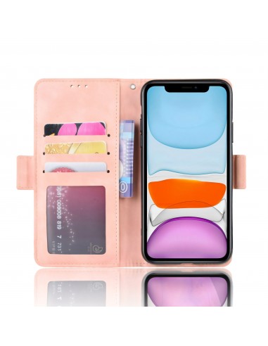 Etui portefeuille iPhone 12 mini avec coque silicone intégrée et multiple rangements cartes - Rose