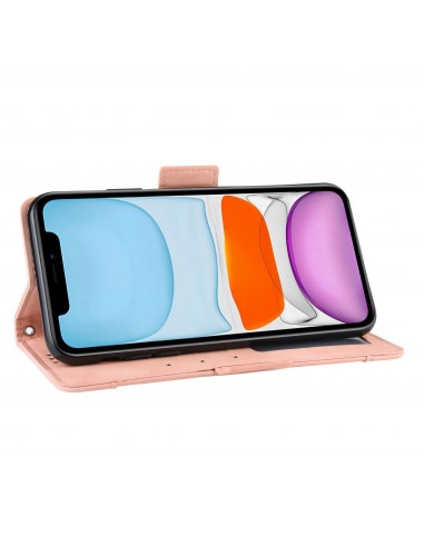 Etui portefeuille iPhone 12 mini avec coque silicone intégrée et multiple rangements cartes - Rose