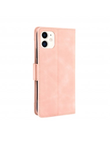Etui portefeuille iPhone 12 mini avec coque silicone intégrée et multiple rangements cartes - Rose