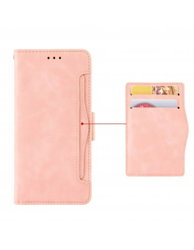 Etui portefeuille iPhone 12 mini avec coque silicone intégrée et multiple rangements cartes - Rose
