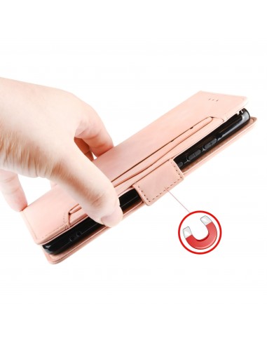 Etui portefeuille iPhone 12 mini avec coque silicone intégrée et multiple rangements cartes - Rose