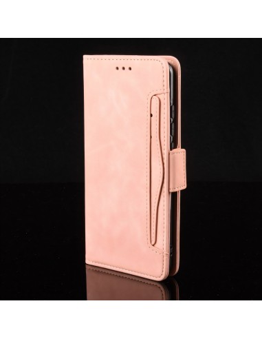 Etui portefeuille iPhone 12 mini avec coque silicone intégrée et multiple rangements cartes - Rose