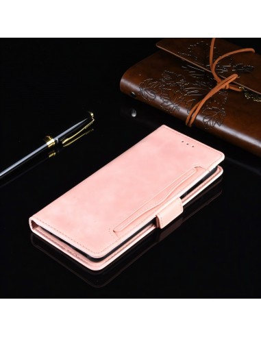 Etui portefeuille iPhone 12 mini avec coque silicone intégrée et multiple rangements cartes - Rose