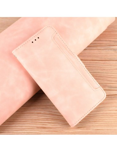 Etui portefeuille iPhone 12 mini avec coque silicone intégrée et multiple rangements cartes - Rose