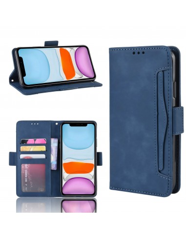 Etui portefeuille iPhone 12 mini avec coque silicone intégrée et multiple rangements cartes - Bleu foncé