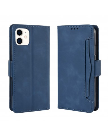 Etui portefeuille iPhone 12 mini avec coque silicone intégrée et multiple rangements cartes - Bleu foncé