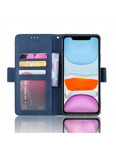 Etui portefeuille iPhone 12 mini avec coque silicone intégrée et multiple rangements cartes - Bleu foncé