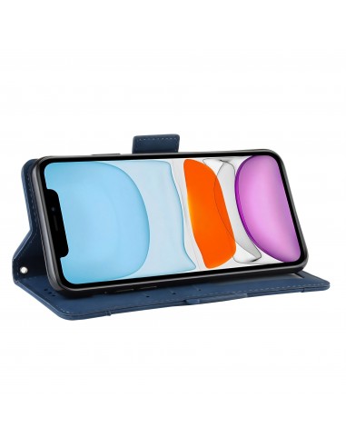 Etui portefeuille iPhone 12 mini avec coque silicone intégrée et multiple rangements cartes - Bleu foncé